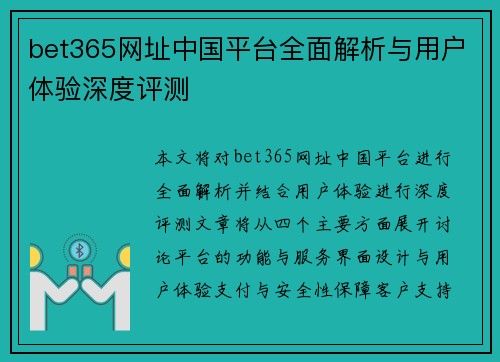 bet365网址中国平台全面解析与用户体验深度评测